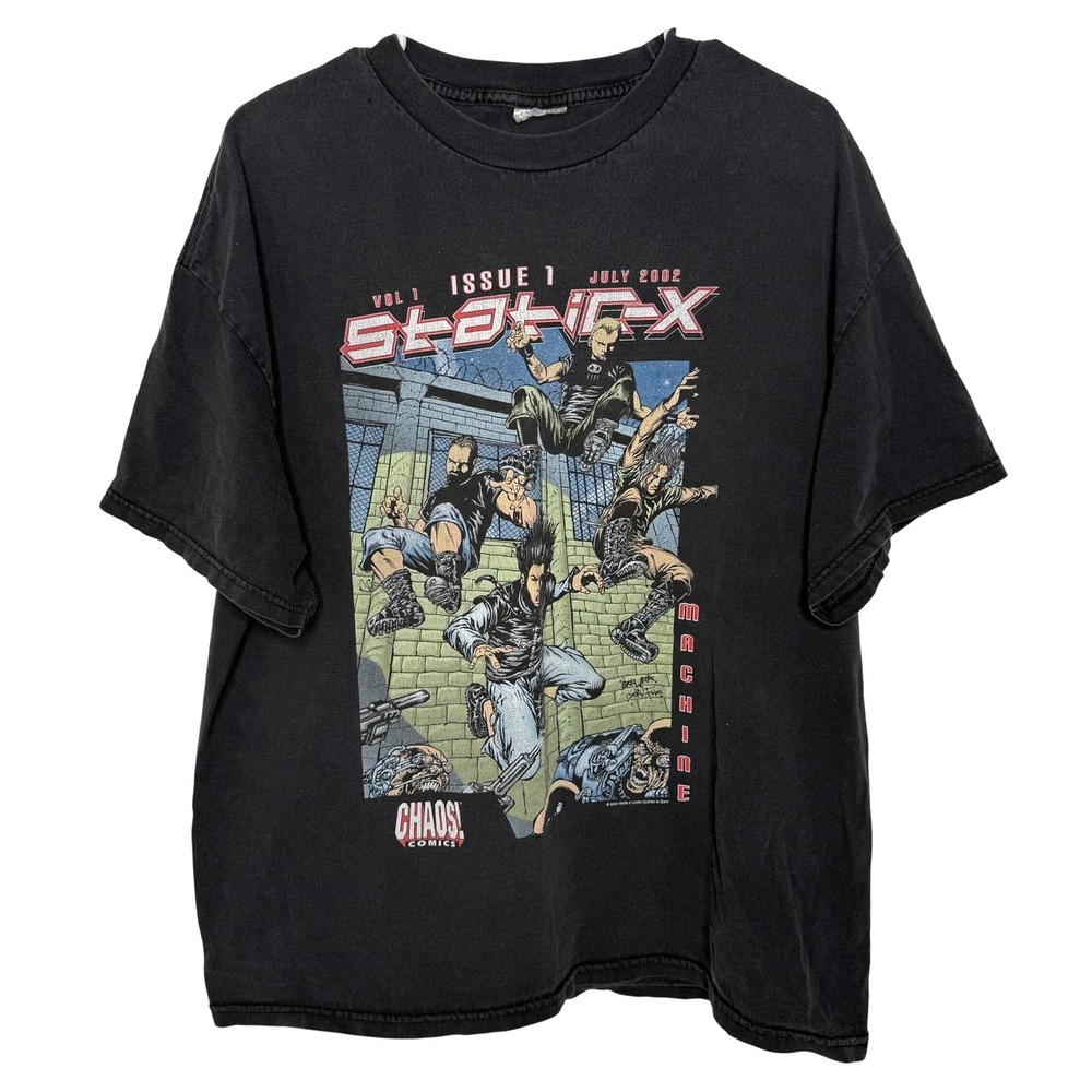 Vintage 2002 Static-X Machine Chaos Comics Shirt Giant Black Nu Metal XL